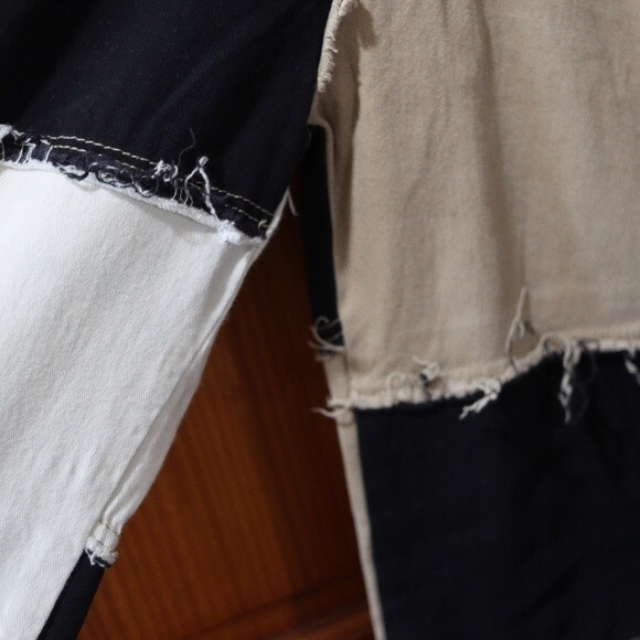 Crazy Cool Patchwork Mismatched Ragged Raw Edge Jeans Small Straight - Picture 4 of 11